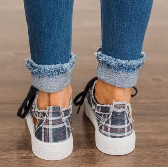 Blowfish Malibu Clay Navy Highschool Plaid Platform Sneakers Size 10 - Picture 6 of 6